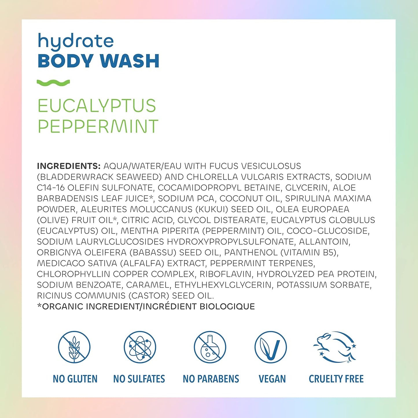 Seaweed Bath Co. Body Wash Eucalyptus Peppermint Ingredients | Bev Sidders Skincare