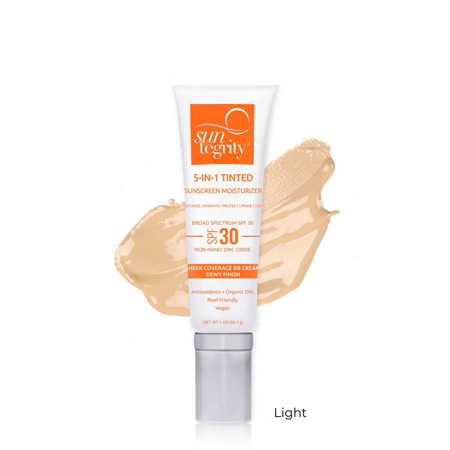 Suntegrity 5-IN-1 Tinted Sunscreen Moisturizer - Broad Spectrum SPF 30, LIGHT TINT (2 oz) Swatch | Bev Sidders Skincare